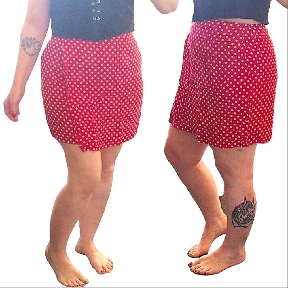 VTG 80s M.J. Carroll Front Wrap Skort High Waist Red White Polkadot SZ 12‎